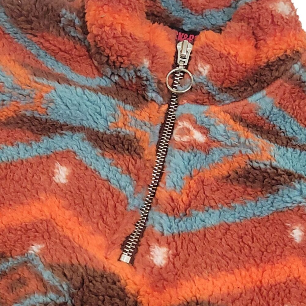 Rock & Roll Denim Burnt OrangeTeal Printed Sherpa Pullover Kids S Zip Aztec - Picture 6 of 14
